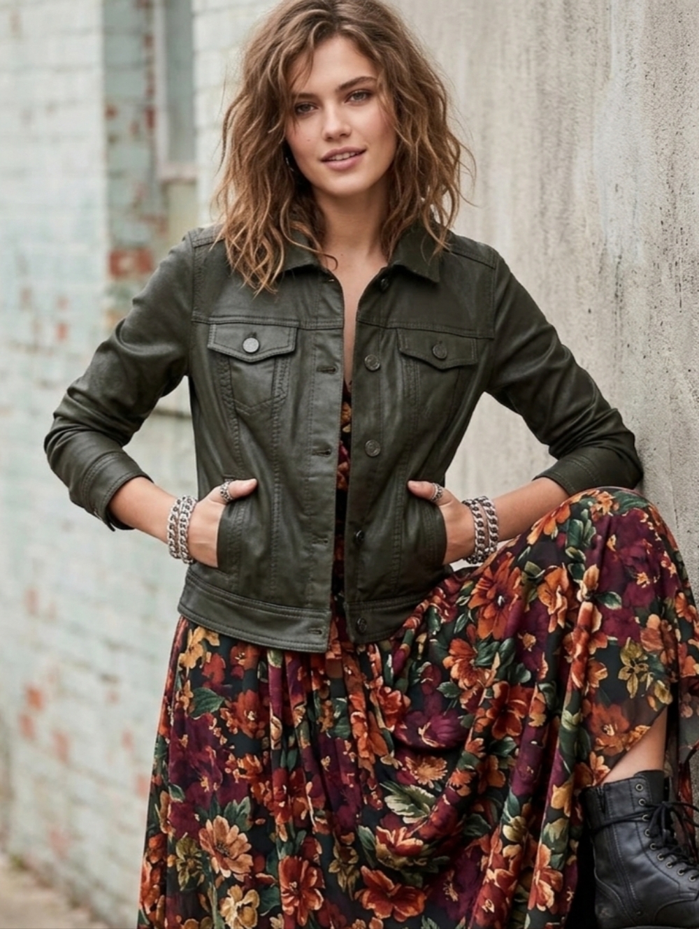 White House Black Market Coated Denim Jacket - Dark Olive Green - Size 0